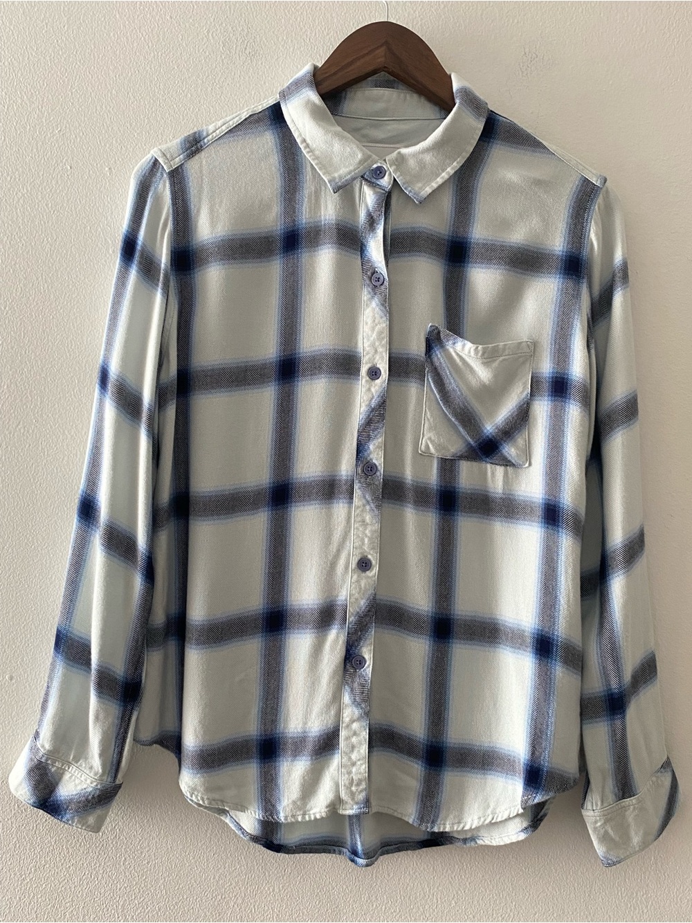 Rails Women’s Light Blue and Navy Plaid Button-Down Shirt 100% Rayon
